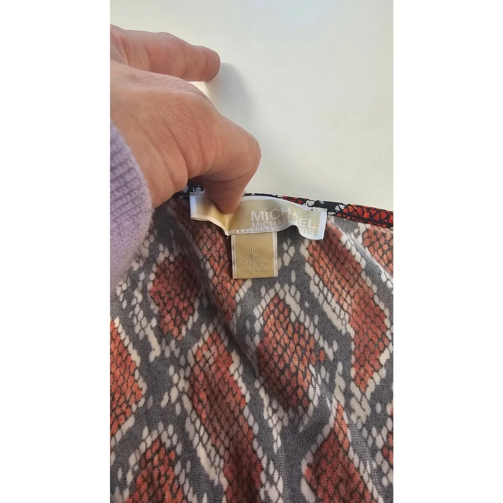 Michael Kors Orange Snakeskin Faux Wrap Top EUC